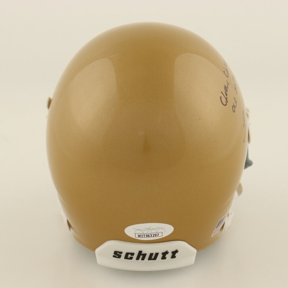 Lou Holtz Signed Fighting Irish Mini Helmet "Cheer, Cheer, For Old Notre Dame"