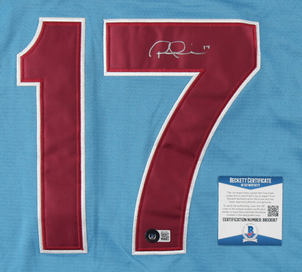 Rhys Hoskins Signed Philadelphia Phillie Custom Style Jersey (Beckett COA)