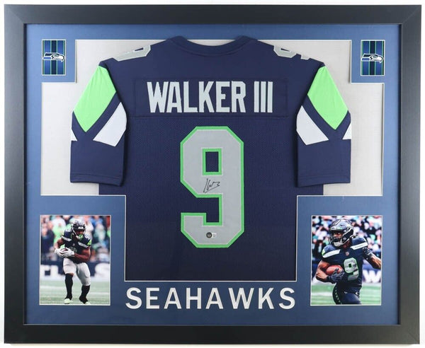 Kenneth Walker III Signed Seattle Seahawks 35 x 43 Framed Jersey  (Beckett) RB