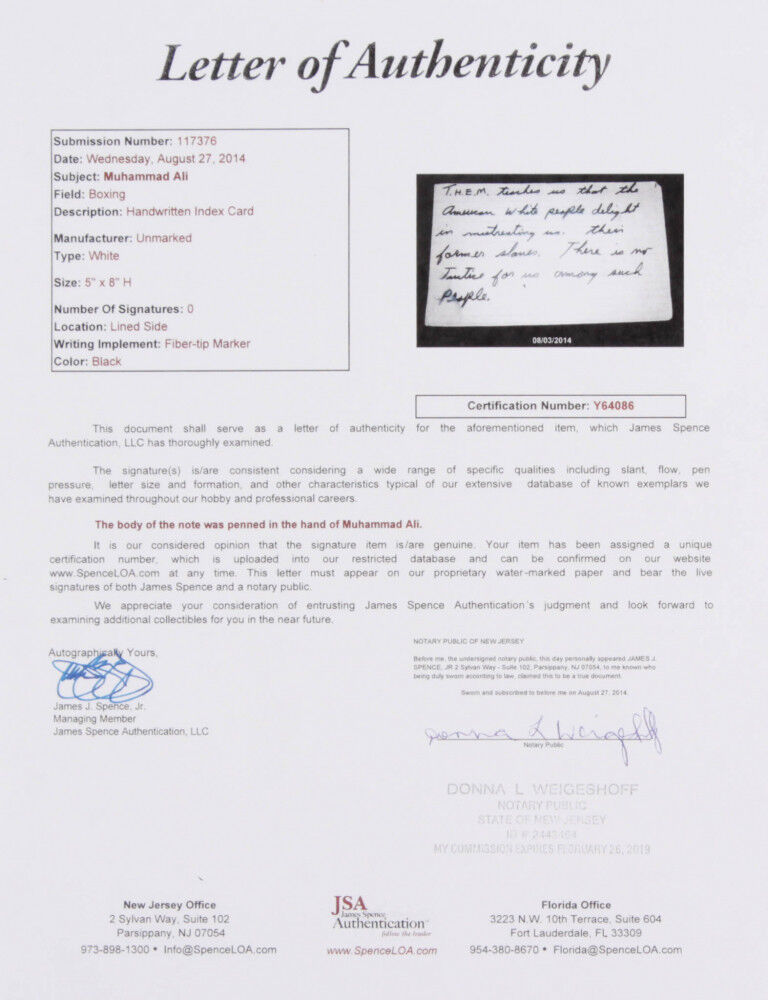 Muhammad Ali 11x18.25 Custom Matted Cut Display with (1) Hand-Written Word JSA