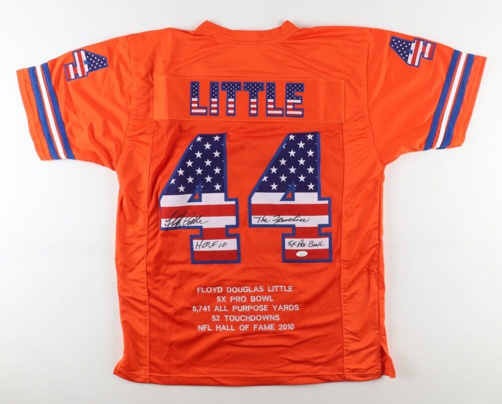 Floyd Little Signed Denver Broncos Career Stat Jersey 3xInscribed (JSA COA) R.B.