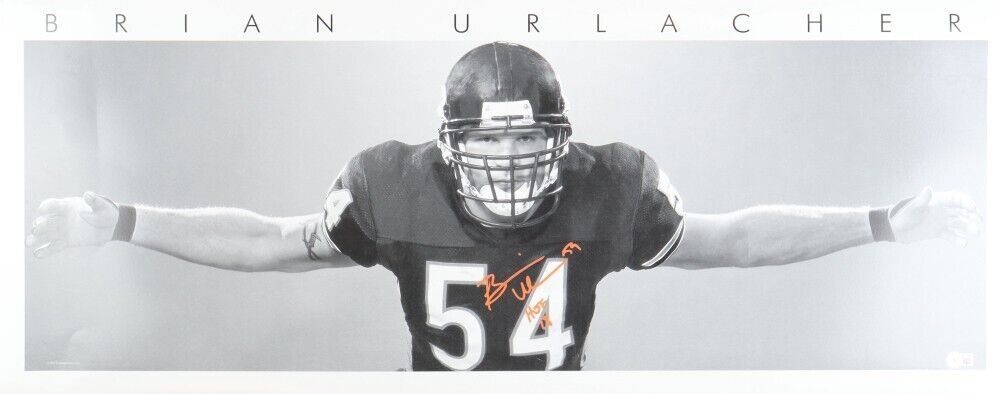 Brian Urlacher Signed Chicago Bears 15.75x40 Poster Inscribed "HOF 18" (Beckett)