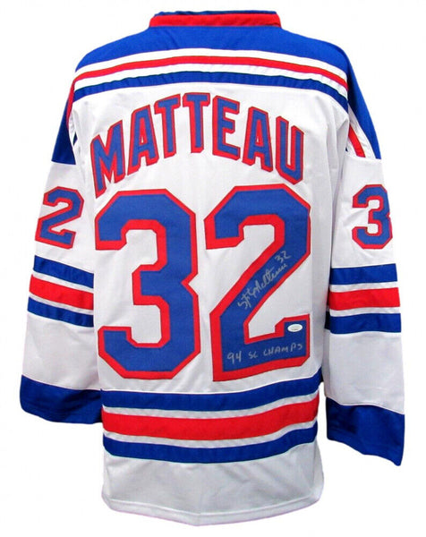 Stephane Matteau Signed New York Rangers Jersey Inscribed 94 SC Champs –