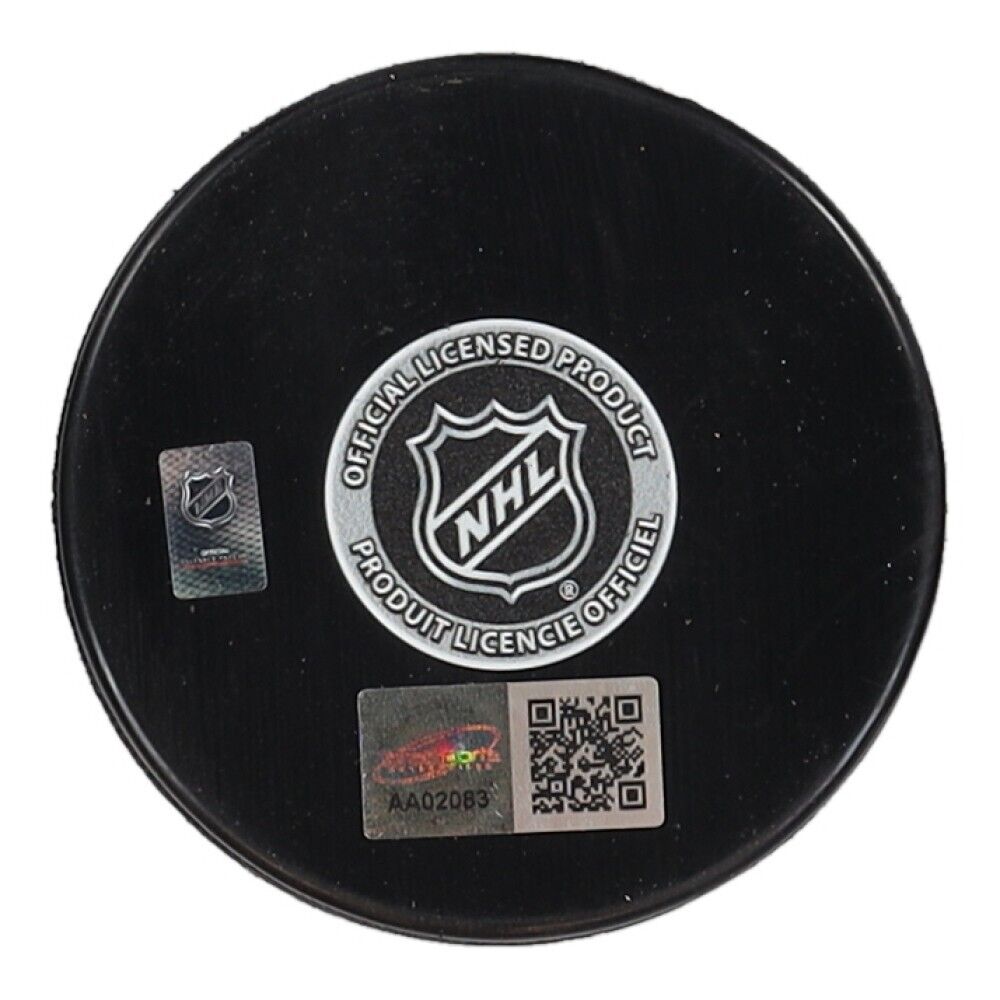 Casey DeSmith Signed Penguins Logo Hockey Puck Inscribed "Lets go Pens"(TSE COA)