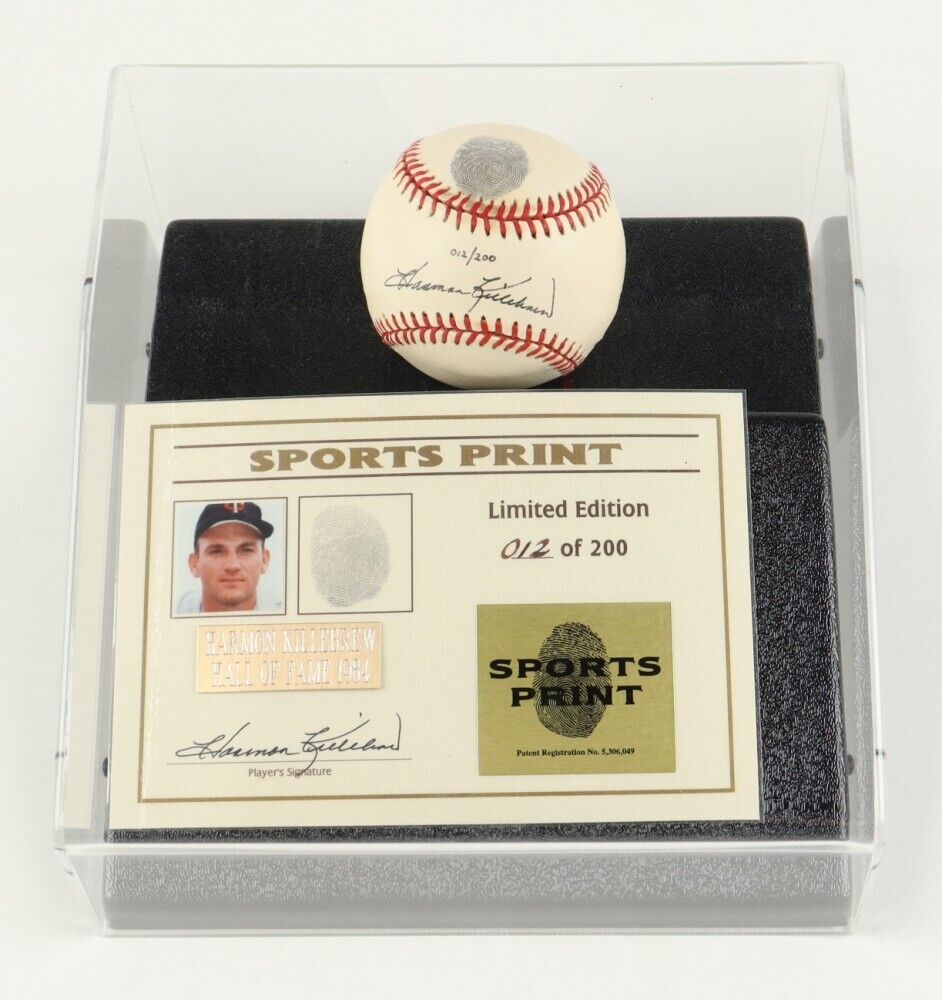 Harmon Killebrew Signed AL Baseball Display w/Thumbprint & Display Case / Twins