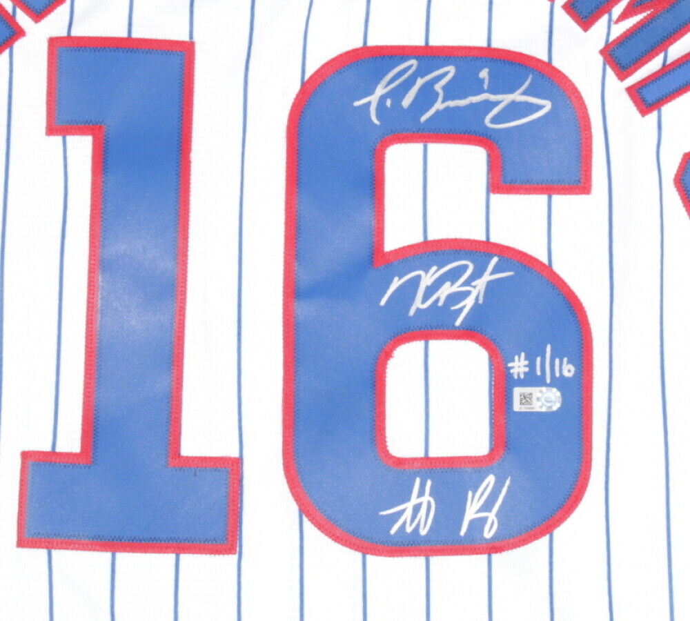 Baez, Rizzo, Bryant Signed 2016 Cubs World Series Champ Jersey LE #1/16 MLB Holo