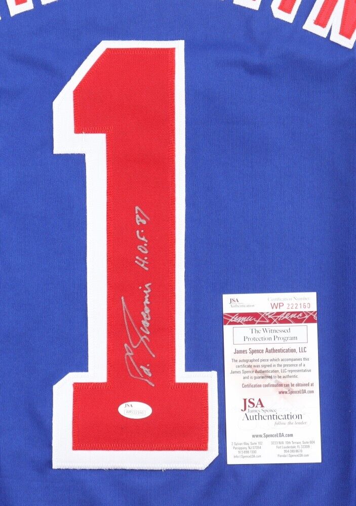 Eddie Giacomin Signed New York Rangers Jersey Inscribed "HOF 1987" (JSA COA)