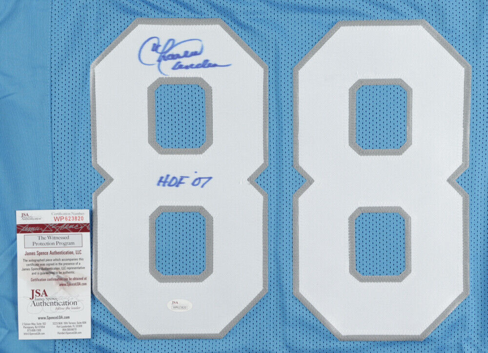Charlie Sanders Signed Lions Jersey Inscribed "HOF 07" (JSA COA) 7xPro Bowl T.E.