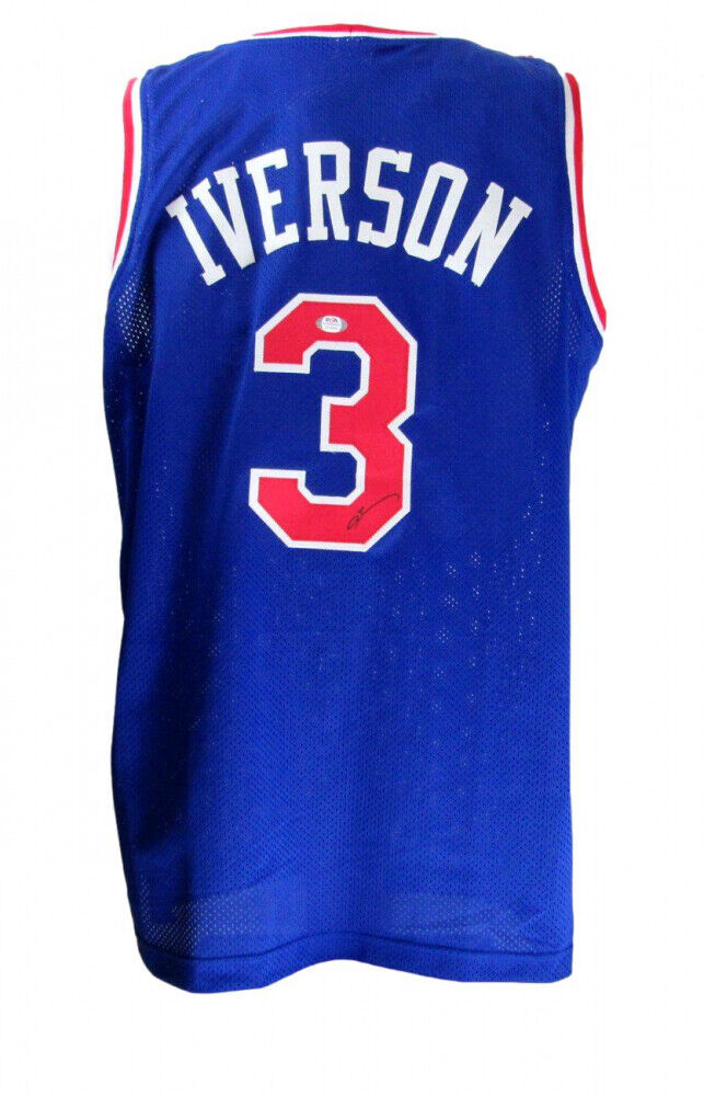Allen Iverson Signed Philadelphia 76ers Blue Jersey #1 Pick 1996 Draft (PSA COA)