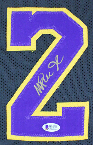 Magic Johnson Signed Los Angeles Lakers Black Jersey (Beckett COA)  5xNBA Champ