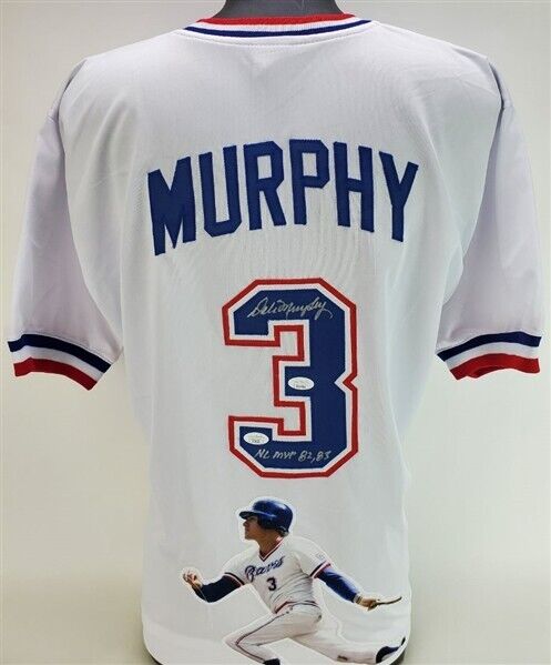 Dale Murphy Signed Atlanta Braves Photo Jersey Inscribed NL MVP 82, 83 (JSA COA)