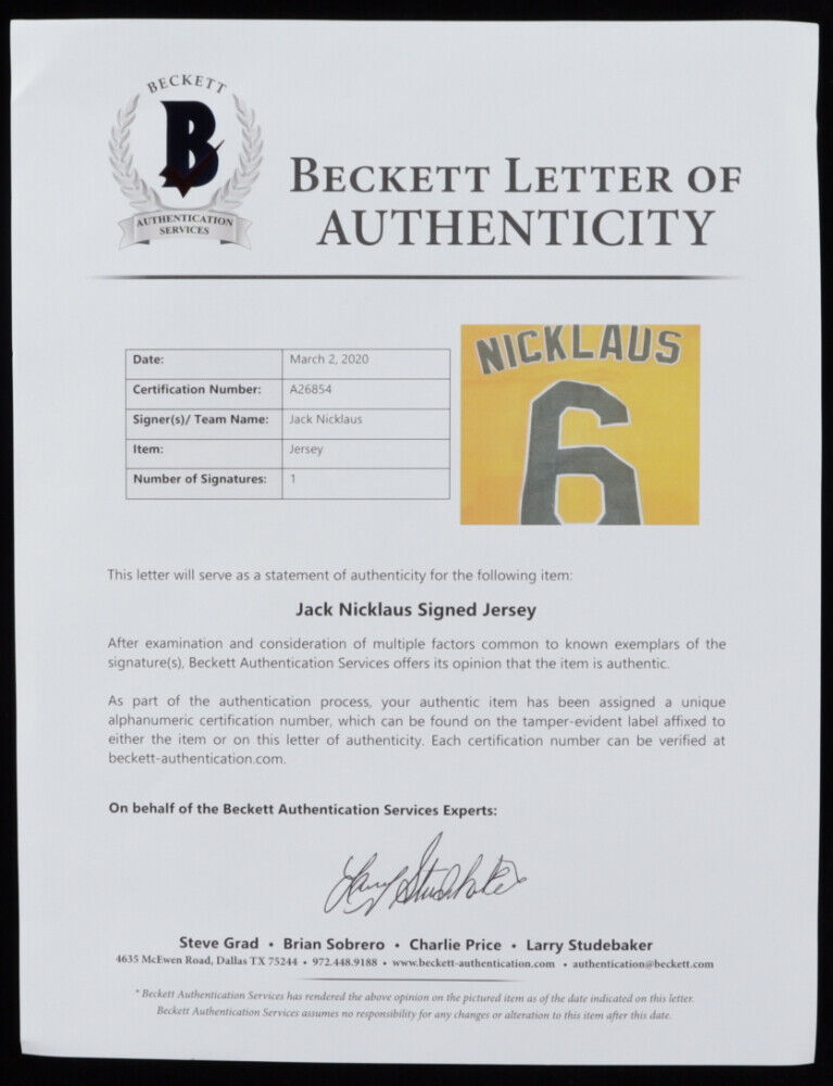 Jack Nicklaus Signed #6 Jersey (Beckett LOA) Comemorate His 6 Masters Wins