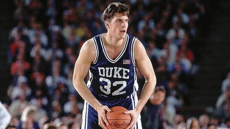 Christian Laettner Signed Duke Blue Devils 35x43 Framed Career Stat Jersey (JSA)