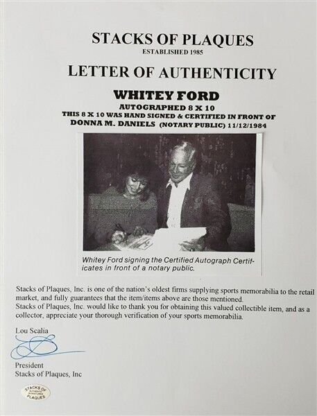 Whitey Ford Signed New York Yankees 8x10 Photo in 16x20 Matted Display (JSA COA)