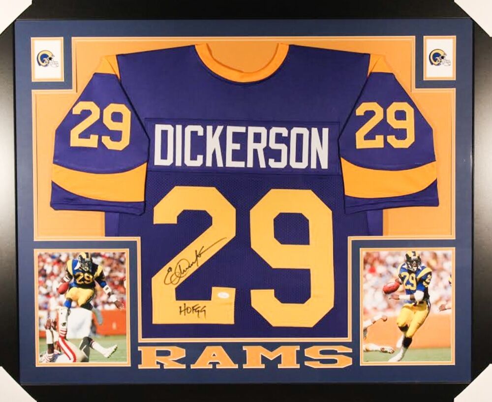 Eric Dickerson Signed Rams 35" x 43" Framed Jersey Inscribed "HOF 99" (JSA COA)
