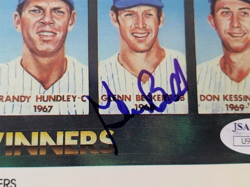Ernie Banks, Ron Santo & Beckert Signed Chicago Cubs GG Winners 8x10 Photo (JSA)