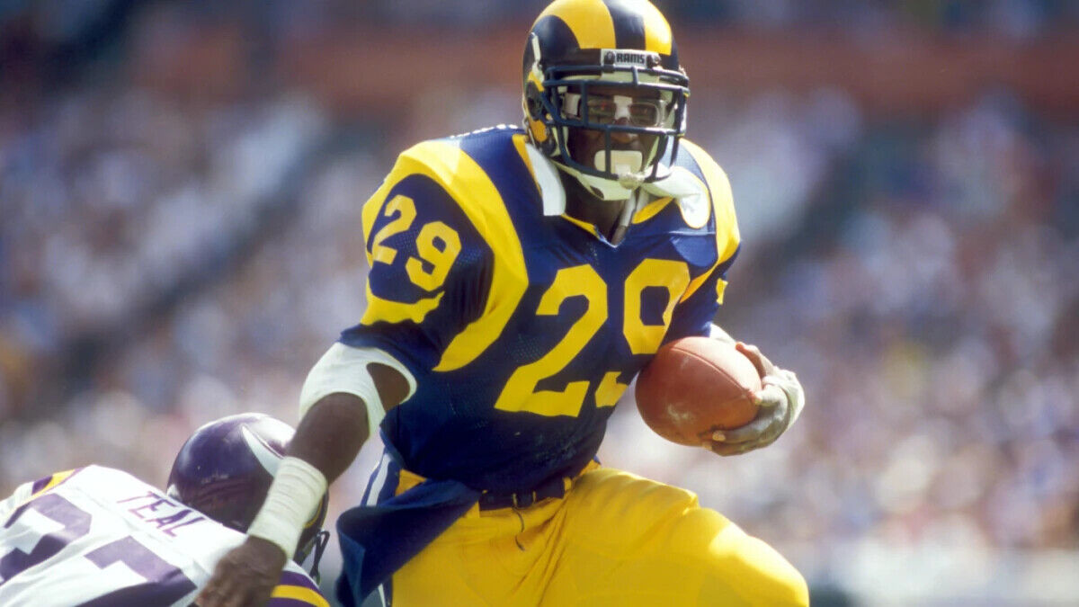 Eric Dickerson Signed L.A. Rams Throwback Jersey Inscribed "HOF 99" (JSA COA)