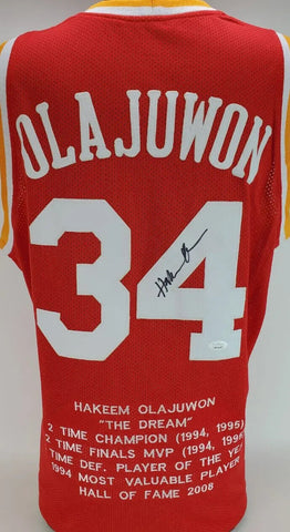 Hakeem "The Dream" Olajuwon Signed Houston Rockets Career Stat Jersey (JSA COA)