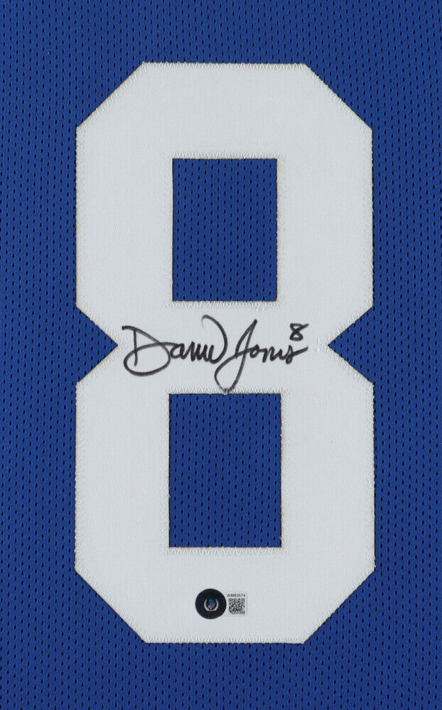 Daniel Jones Signed New York Giants 35x43 Framed Blue Jersey (Beckett Hologram)
