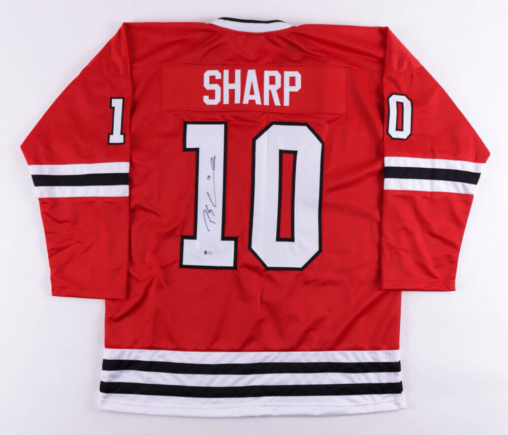 Patrick Sharp Signed Chicago Blackhawk Jersey (Beckett Holo) 3xStanley Cup Champ