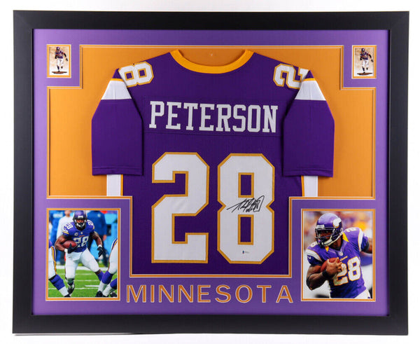 Adrian Peterson Signed Minnesota Vikings 35x 43 Framed Jersey (Becke –