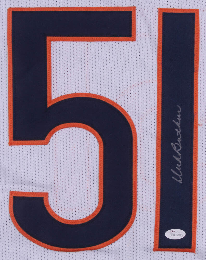 Dick Butkus Signed Chicago Bears White Jersey (JSA) 8×Pro Bowl & Hall of Fame LB