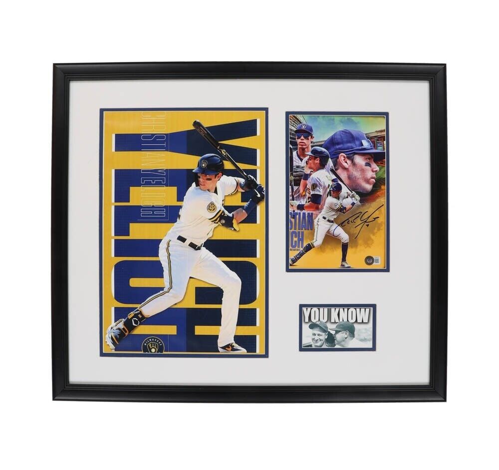 Christian Yelich Signed Milwaukee Brewer Framed Photo Display / Beckett 2018 MVP
