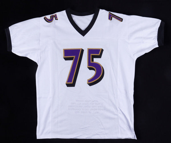 Jonathan Ogden Signed Career Highlight Stat Jersey (JSA COA)