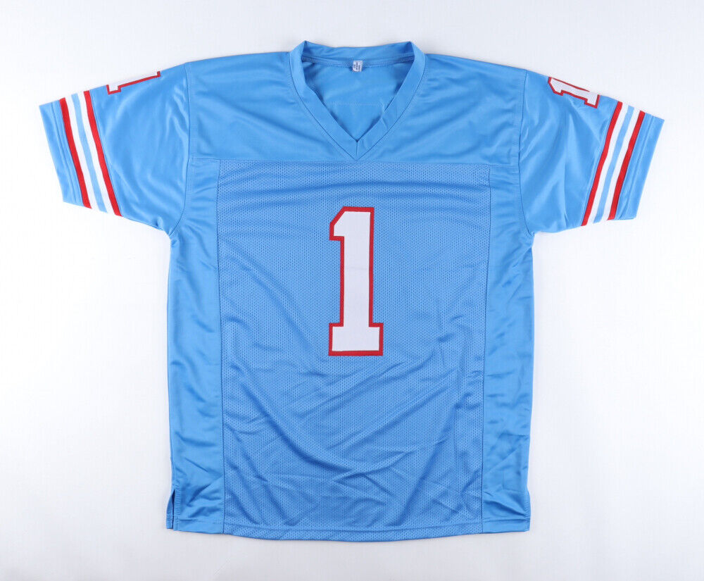 Warren Moon Signed Houston Oilers Jersey Insc. HOF 06 (Beckett) 9×Pro Bowl Q.B.