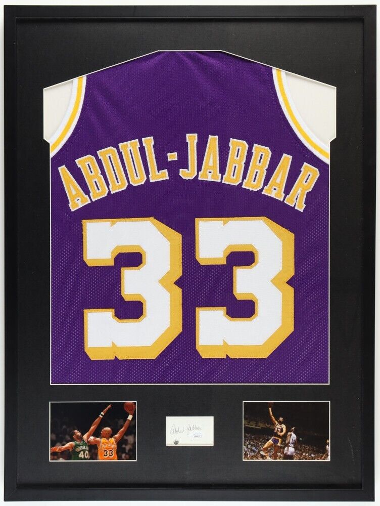 Kareem Abdul-Jabbar Signed Framed Cut Display w/ Jersey (JSA) Los Angeles Lakers