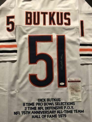 Dick Butkus Signed Chicago Bears White Career Stat Jersey (JSA) 8×Pro Bowl L.B.