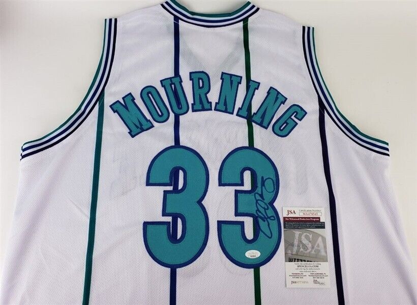 Alonzo Mourning Signed Charlotte Hornets Jersey (JSA COA) 7×NBA All-Star Center