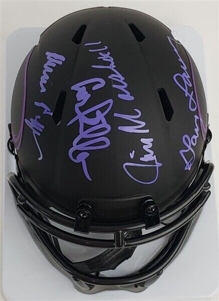 Purple People Eaters Signed Vikings Mini Helmet / Signed by all 4 Eller, Page +