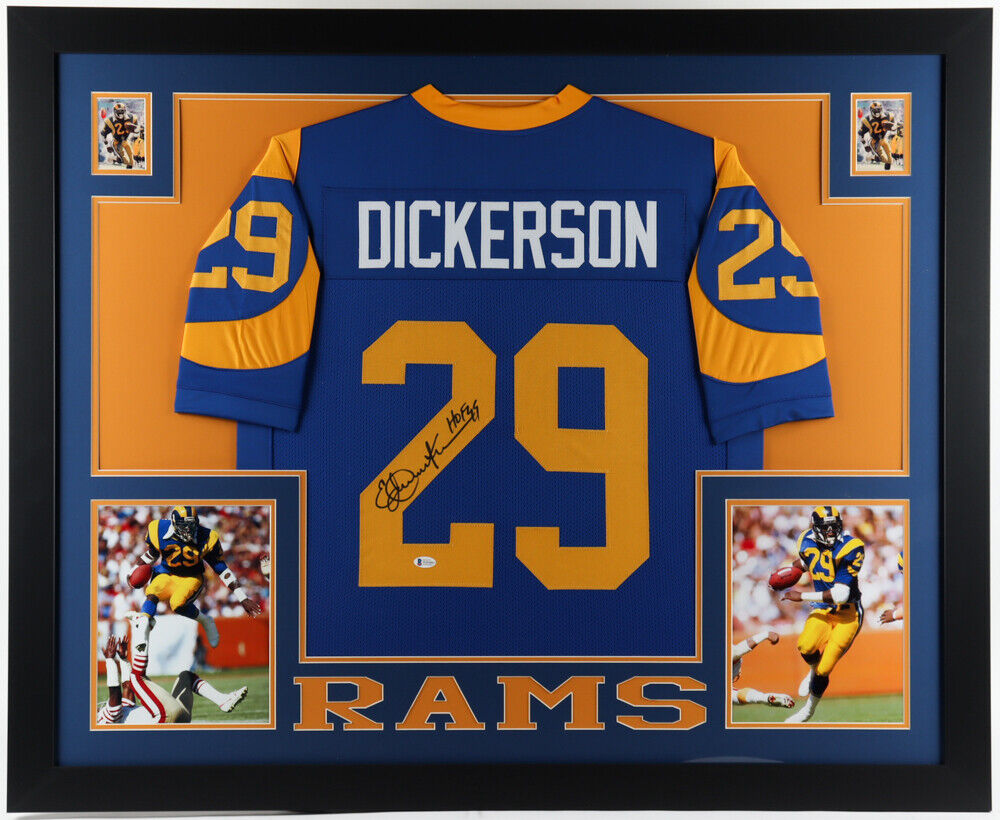 Eric Dickerson Signed Rams 35" x 43" Framed Jersey Inscribed HOF 99 Beckett COA