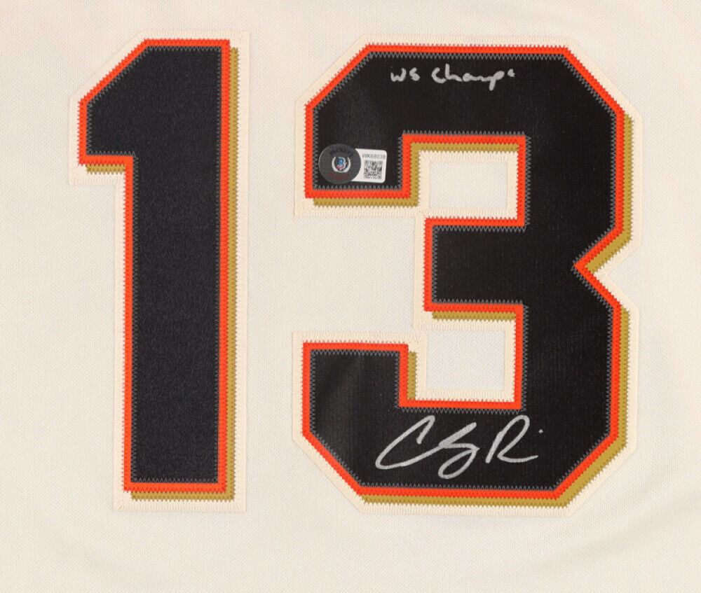 Cody Ross Signed San Francisco Giants Photo Jersey Insc WS Champs (Beckett Holo)