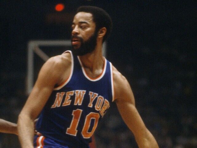 Walt Frazier Signed New York Knicks Blue Jersey Inscribed "HOF 1987" (JSA COA)