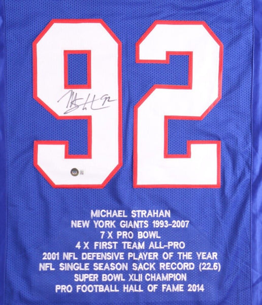 Michael Strahan New York Giants Signed Career Highlight Stat Jersey (B –