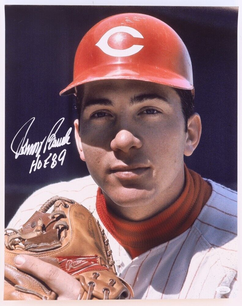 Johnny Bench Signed Cincinnati Reds 16"x 20" Photo Inscribed "HOF 89" (JSA COA)