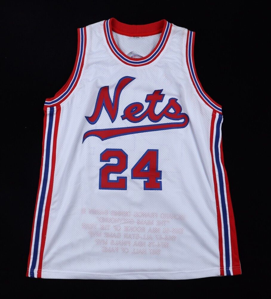 Rick Barry Signed New York Nets Career Highlight Stat Jersey (JSA) 8xAll Star