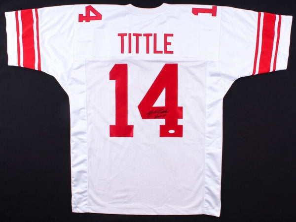 Y.A.Tittle Signed New York Giants Jersey Inscr HOF 71 (JSA COA) 7×Pr –