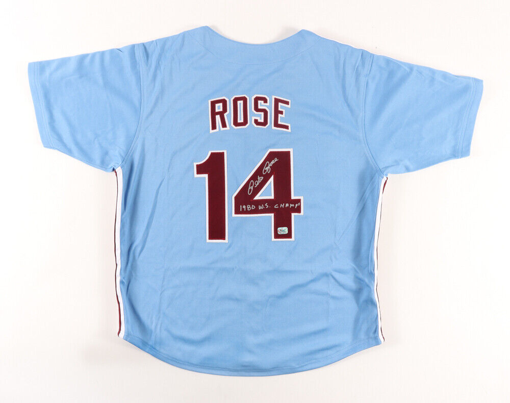Pete Rose Signed Philadelphia Phillies "1980 W.S. Champs" Jersey (Fiterman Holo)