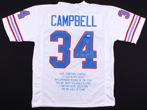 Earl Campbell Signed Houston Oilers Career Stat Jersey (PSA COA) 5×Pro Bowl R.B.