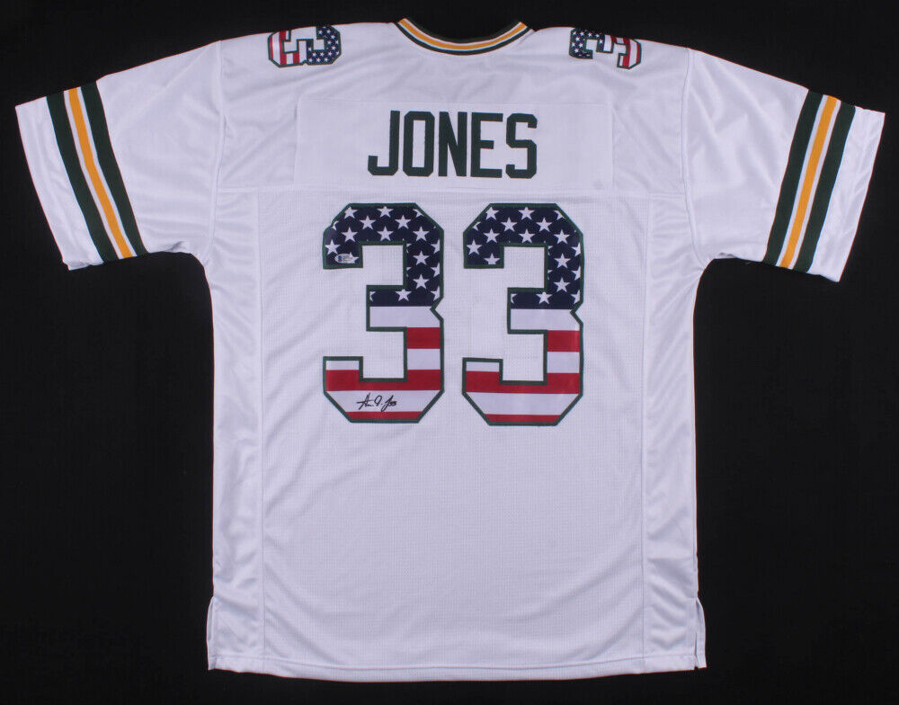 Aaron Jones Signed Packers American Flag Jersey (Beckett) Green Bay 5th Rd Pk 17