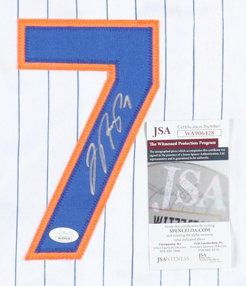 Jose Reyes Signed New York Mets Pinstriped Jersey (JSA COA)4xAll Star Shortstop