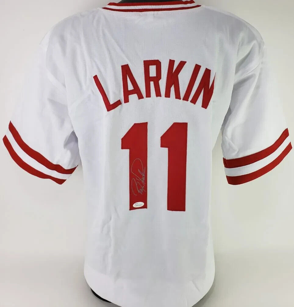 Barry Larkin Signed Cincinnati Red Jersey (JSA COA) 12xAll Star S.S. / HOF 2012