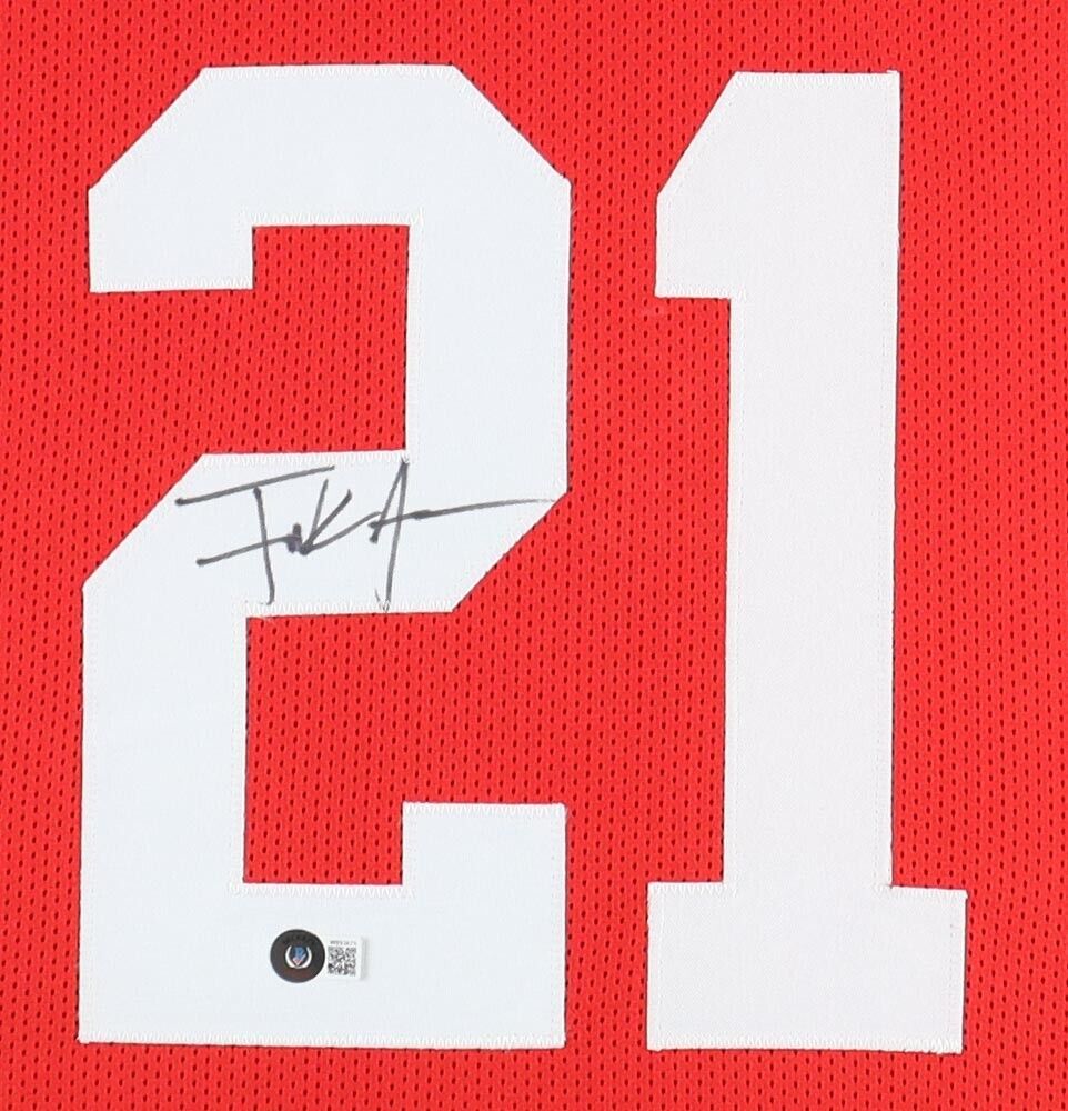 Frank Gore Signed San Francisco 49er 35"x43" Framed Home Red Jersey (Beckett)