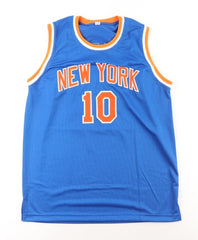Walt Frazier Signed New York Knicks Jersey (Beckett) 2× NBA Champ (1970, 1973)