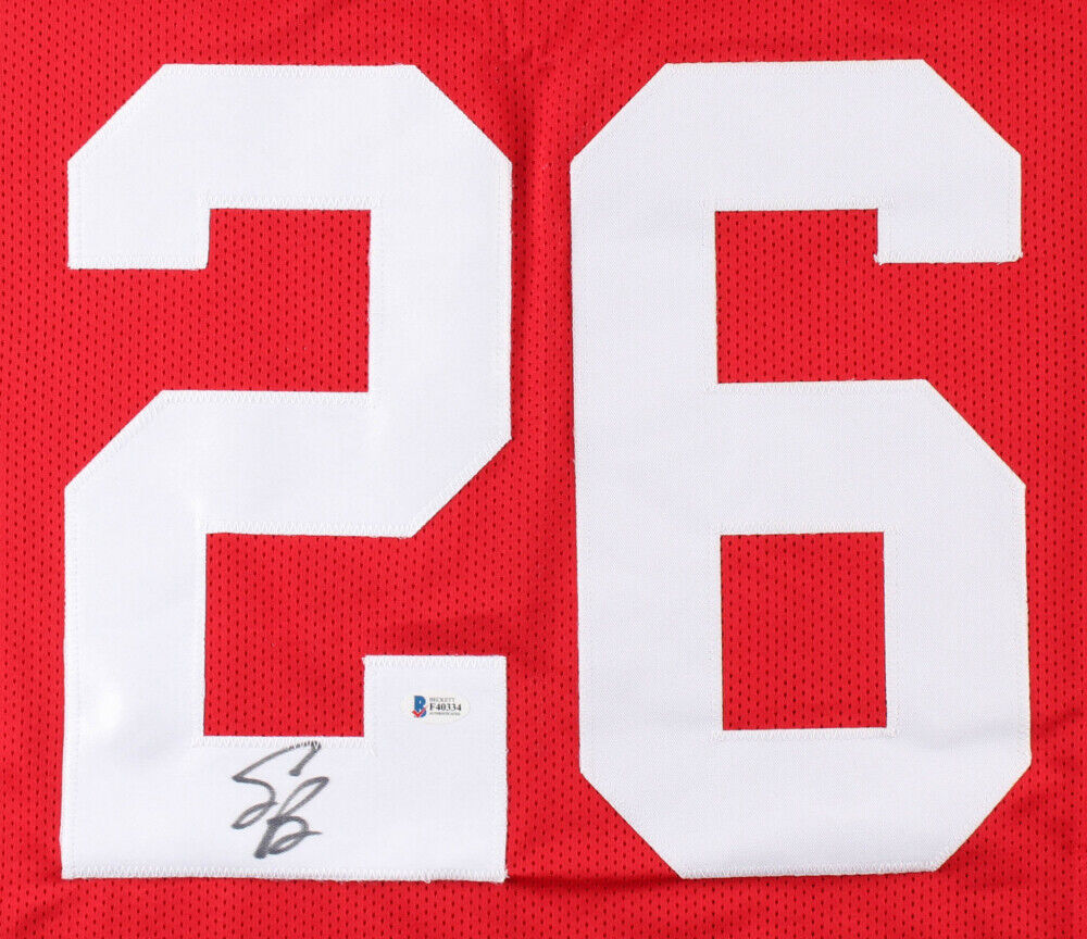 Saquon Barkley Signed New York Giants Red Jersey (Beckett) #1 RB Pk 2018 Draft