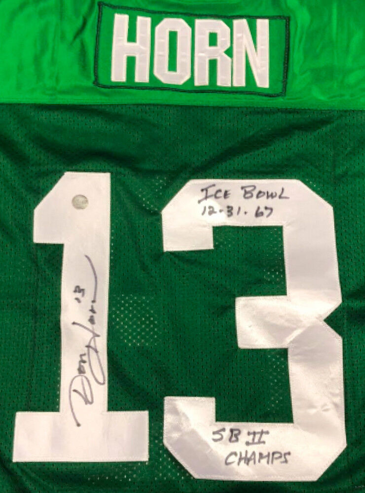 Don Horn Signed Packers Jersey Inscribed "S.B. II Champs" & "Ice Bowl 12.31.67"