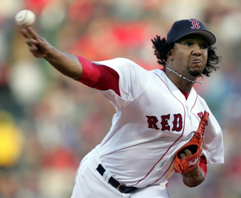 Pedro Martinez Signed Boston Red Sox 35 x 43 Framed Jersey (Beckett) 3xCy Young